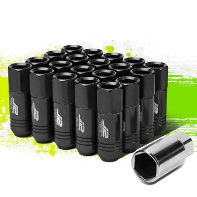 J2 ENGINEERING 7075 FORGED ALUMINUM 20X LUG NUT W/TUNER M12X1.5 60MM LONG BLACK
