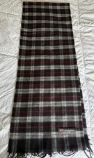 100 Cashmere Black White Red Plaid Winter Scarf Made in Scotland 65"x 12"