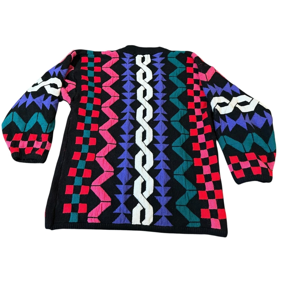 Vintage 80/90s Cervelle Geometric Knit Sweater XL Colorblock Abstract Retro - Image 3 of 4