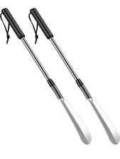 2 Pack Stainless Steel Long Handled Shoe Lifter Adjustable Expander Shoe Horn