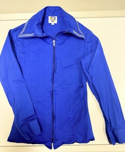 Royal Highness Equestrian Western Show Shirt Girls L Royal Blue Zip Up Rinestone