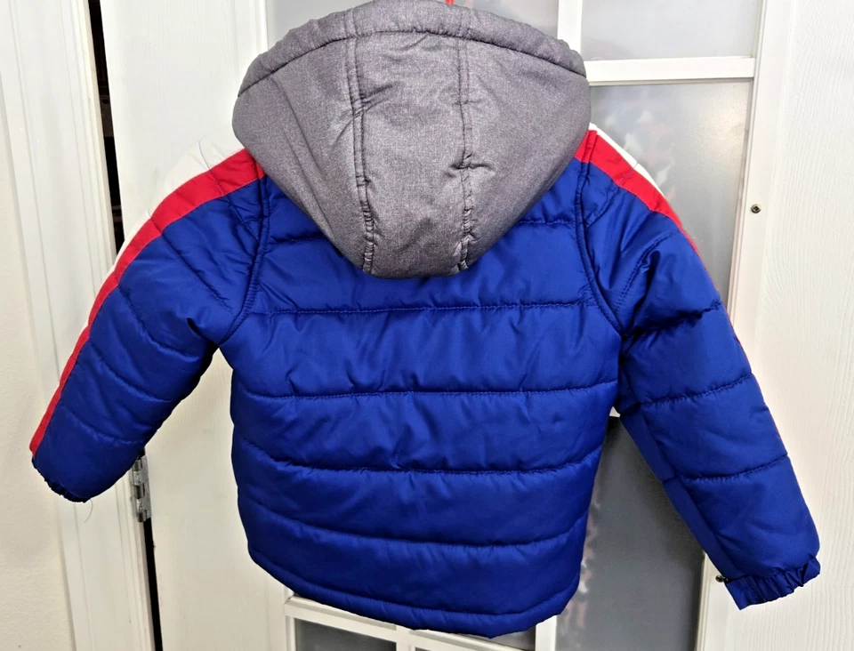 Chaqueta Abrigo London Niebla Niños Talla M 5/6 Azul Con Capucha Bloques de Color Invierno Abrigo Puffer Foto 2 de 4