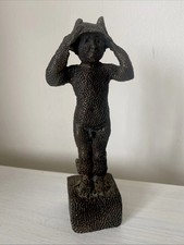 Carolein Smit (1960-) Scultura in metallo bianco bronzato di Mercurio con petaso 15 cm