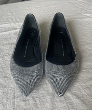 Giuseppe Zanotti Black and Silver Pointed Toe Flats Size 37 READ 