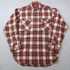 VTG 70s Pendleton Shirt Mens Medium M Red Cream Plaid Wool Flannel USA Made