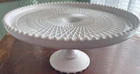Vintage Jeanette Shell Pink Milk Glass Pedestal Cake Plate Stand Beaded Edge 10"