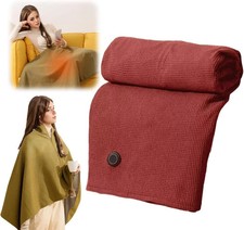 Portable Heated Shawl, Maroon, Soft Zipper Electric Wearable Wrap, Fast Heat