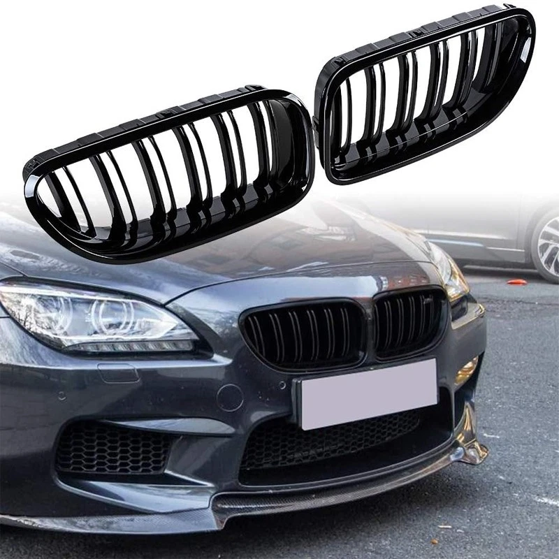 Para 12~18 BMW M6 F06 F12 F13 640i 650i Doble Listón Frontal Riñón Rejilla Negro Brillante Foto 2 de 4