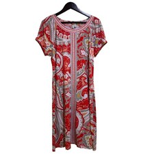 Madison Paisley Print Dress Beaded Neckline Casual Short Sleeve L
