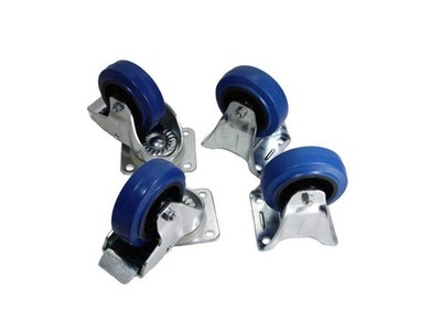 (2 EACH) PENN ELCOM 4'' Casters w/Blue Rubber Wheels 2) Swivel w/Brake + 2) Rigid