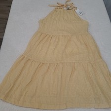 A New Day Light Yellow Lined High Tie Neck Tiered Dress Women S New With Tag