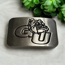 GU Bulldogs Logo Metal Belt Buckle   3.25 Inches Wide, Gunmetal Finish