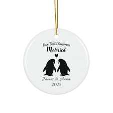 Personalized Penguin Christmas Ornament, First Christmas Married, Couples Gift