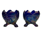 MCM  Set 2 Vintage Imperial Glass Footed Bowl Carnival Blue Nut Candy Bowl