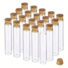 1Box 20Pcs Empty Glass Bottles with Wood Cover Wishing Bottle Clear 2x13.35cm