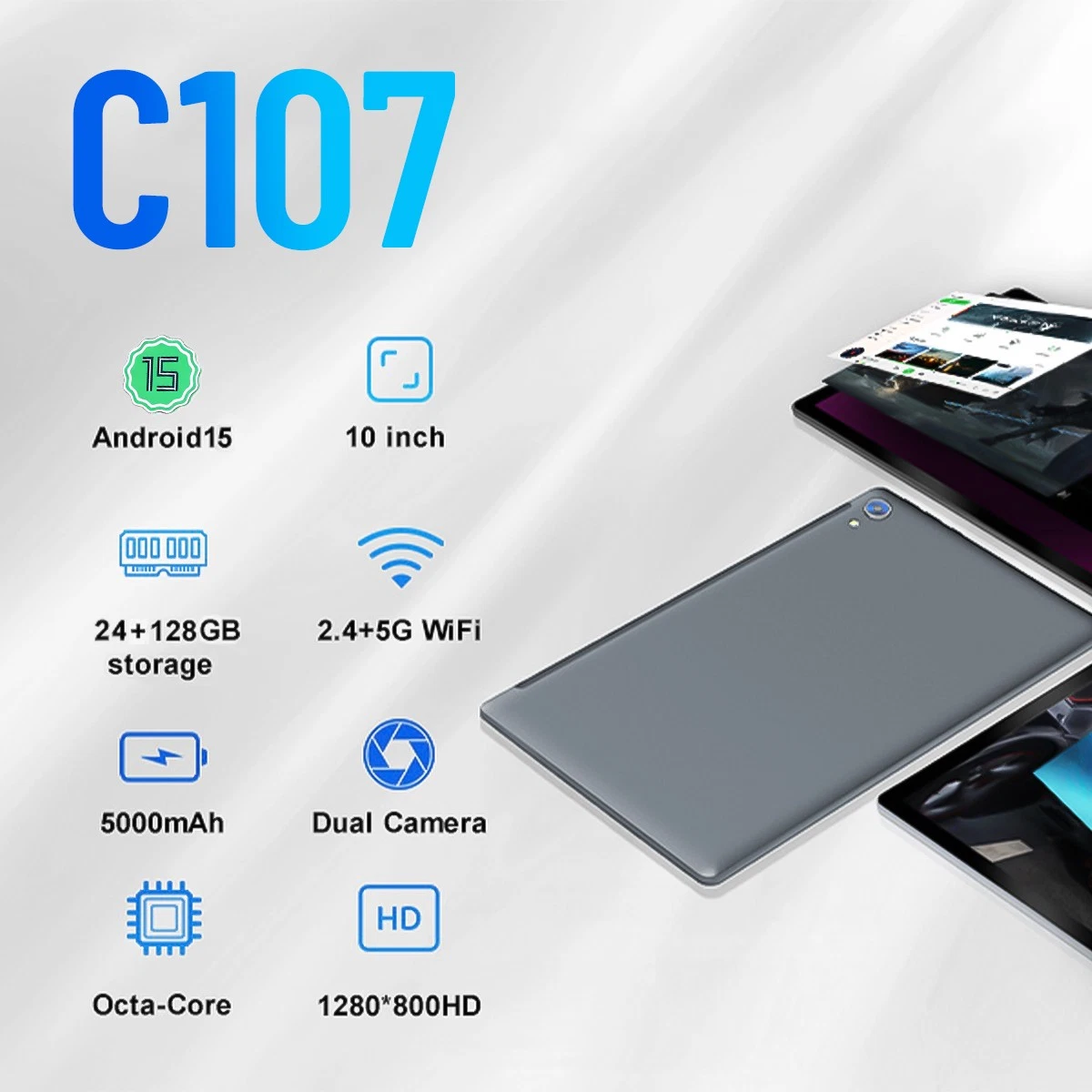 2025 10.1 inch Android 15 Tablet 24GB RAM 128GB ROM LCD