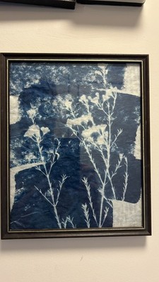 Skurril Unikat Blau Abstrakt Druck Kunst HandMade Vintage Gerahmt 27x22cm Ooak