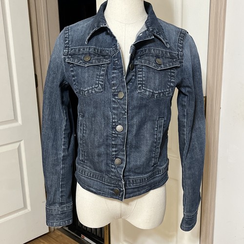 Banana Republic Women's Cropped Denim Jacket Dark Wash Fading Selvedge Seams SP