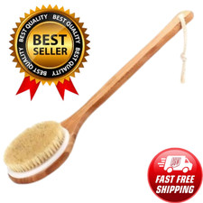 Natural Boar Bristle Body Brush Bamboo Long Handle Back Scrubber Dry Skin Shower