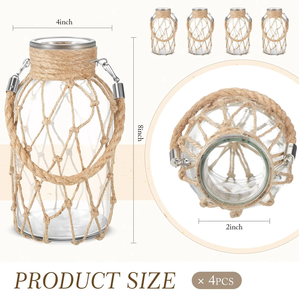 Set of 4 Rope Net Dry Flower Glass Vase 7.9 x 4 Inches Wicker Farmhouse Vase ... - Image 3 of 4