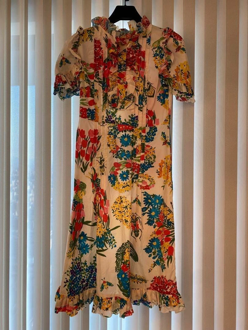 Robe GUCCI femme taille 38 GG bouton nacré cape manche fleurie