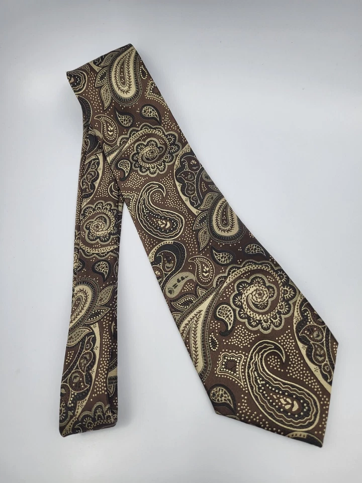 Corbata de poliéster Milani Collezioni marrón dorado negro cachemira para hombre 60 x 3,7/8 Foto 2 de 4