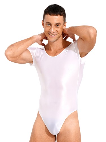 Men's One Piece Short Sleeve Buttoned Crotch Leotard Solid Color Bodysuit Romper - Picture 88 of 163