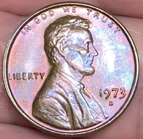 1973-D Lincoln Memorial Penny Beautiful Brilliant Rainbow Toned Coin #23 - Picture 5 of 14