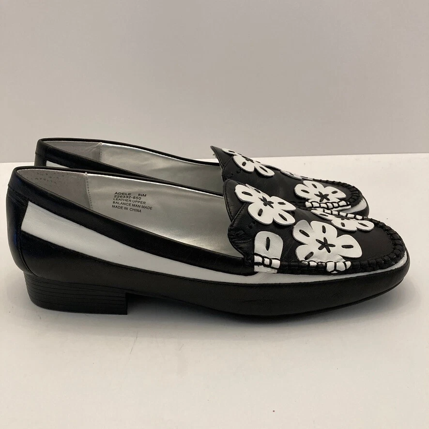 Nuevos Mocasines Bellini Adele Mujer 8.5 M Cuero Negro Blanco Flores Planos Foto 4 de 4