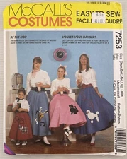 McCalls Sewing Pattern 7253 Misses Poodle Skirts Costume Size XS-LG