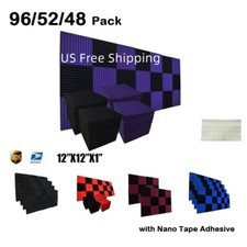48/96 PACK 12"X 12"X1" Acoustic Foam Panel Wedge Studio Soundproof Wall Adhesive