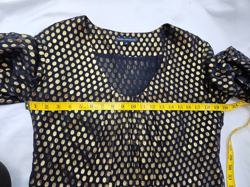 Vestido French Connection Metálico Punto Dorado Fiesta Seda UK8/US12 - Imagen 9 de 12
