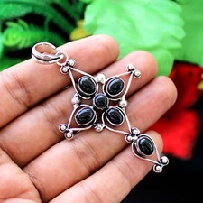 Black Onyx Cross Pendant 925 Silver Plated Pendant Jewelry Gemstone Pendant