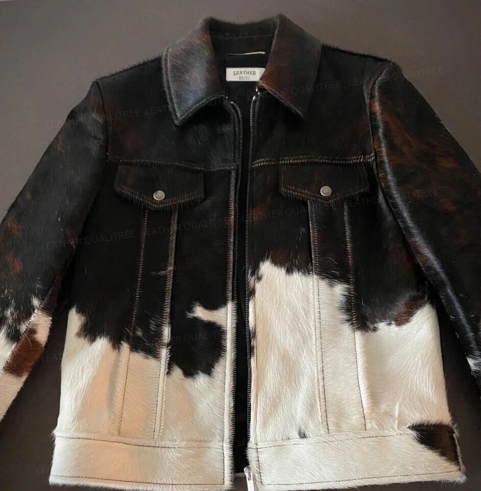 PONY Giacca pelle bovina uomo stile western capelli veri su pelle di cavallo regalo per lui