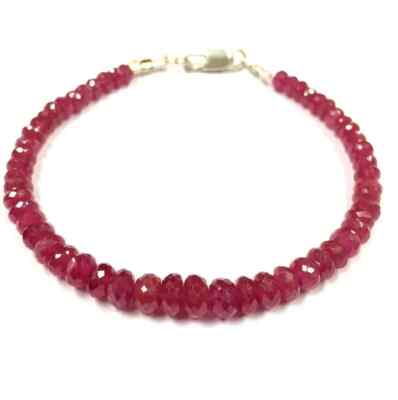 Ruby~925 Solid Sterling Silver Natural Faceted Ruby Bracelet Dainty Bracelet