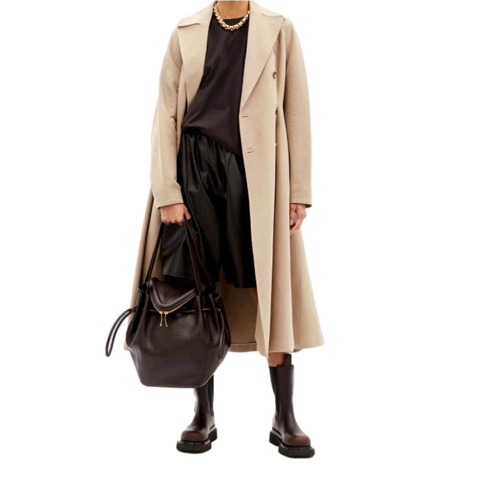 Borsa a tracolla Bottega Veneta Beak grande in pelle di vitello marrone NUOVA