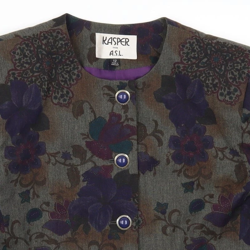 Kasper Womens Purple Floral Jacket Size 12 Button - Image 4 of 4