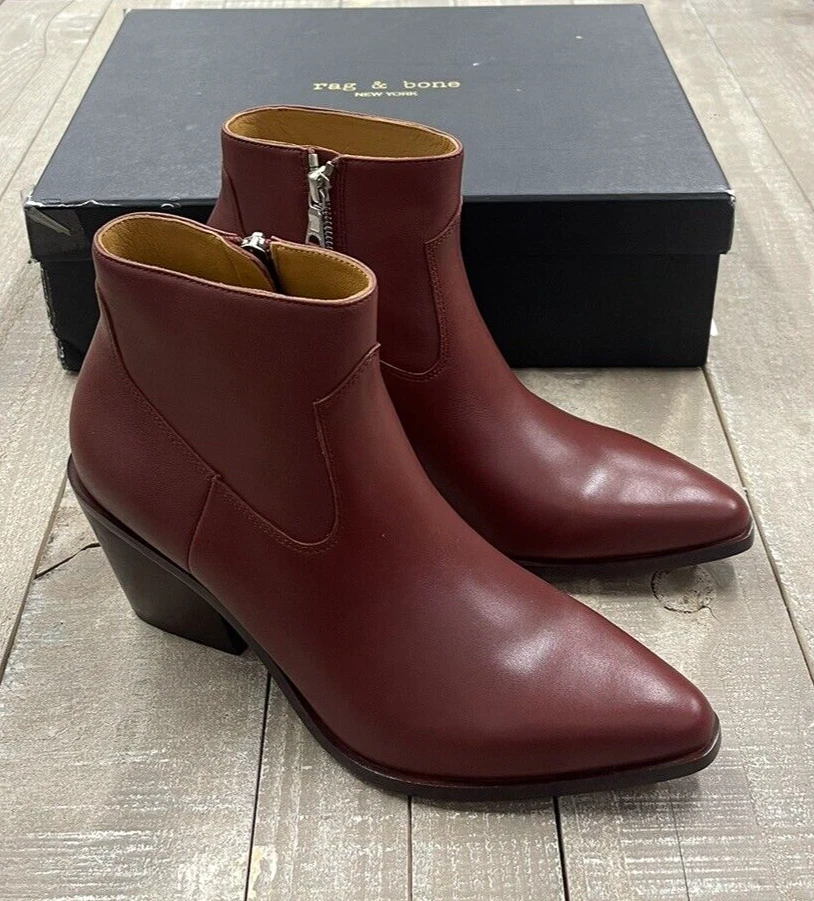 NIB 495 Rag Bone Razor Leather Booties In Russet Size 36.5 US