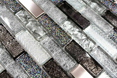 Crystal Tile Mosaic Glass and Stainless Paper Sparkling Transparent Effect - Picture 3 of 7