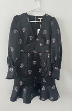 JOIE Black Minia Dark Floral Long Sleeve Dress Short V Neck Cocktail Size 6 NWT
