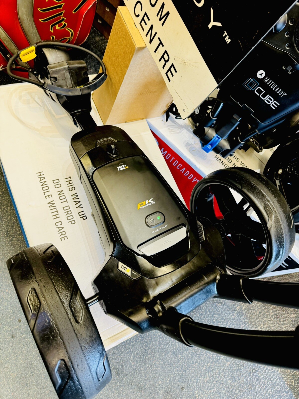 POWAKADDY FX3 EBS ELECTRIC GOLF TROLLEY NEW BATTERY & UMBRELLA HOLDER