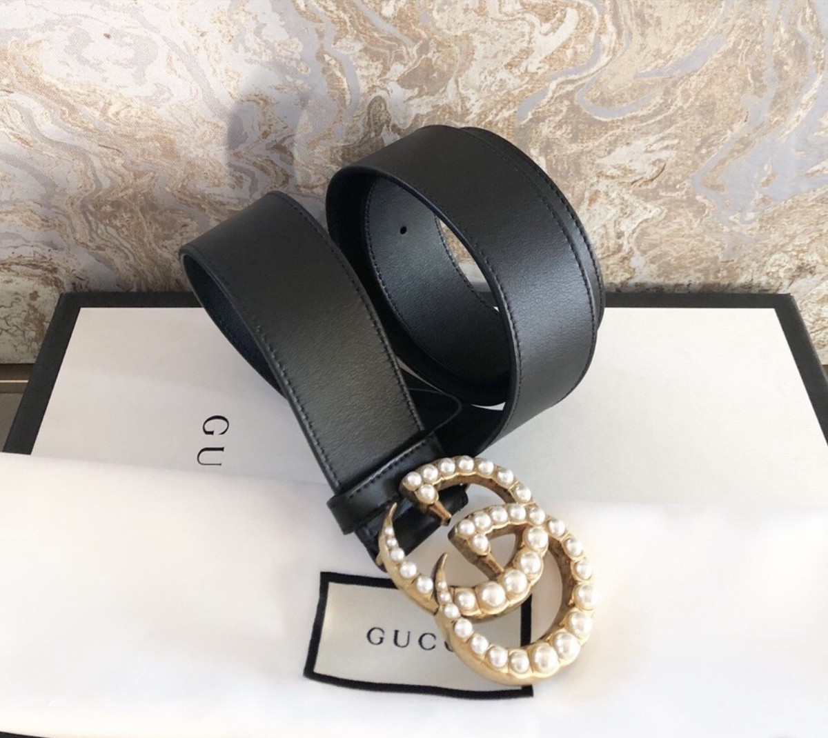 Gucci Marmont GG Pearl Black Calfskin Leather Belt | eBay display picture 1