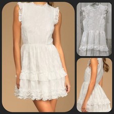 LULUS True as Can Be White Burnout Floral Ruffled Mini Dress Size XS**NWOT**