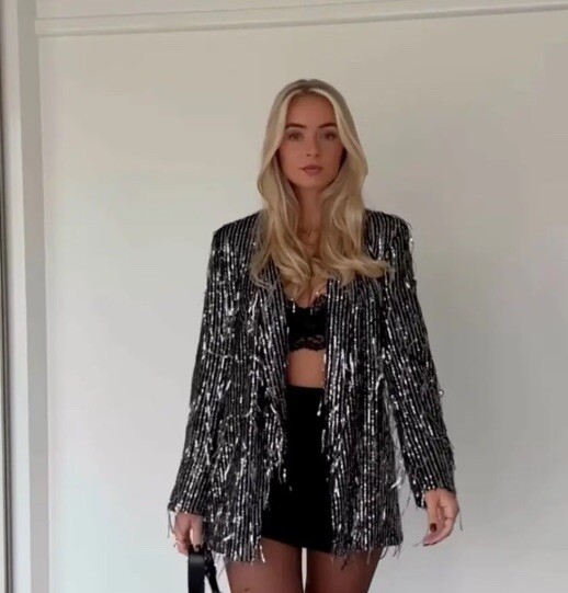 ZARA WOMAN FRINGED SEQUIN BLAZER BLACK SILVER 8917/873 | eBay
