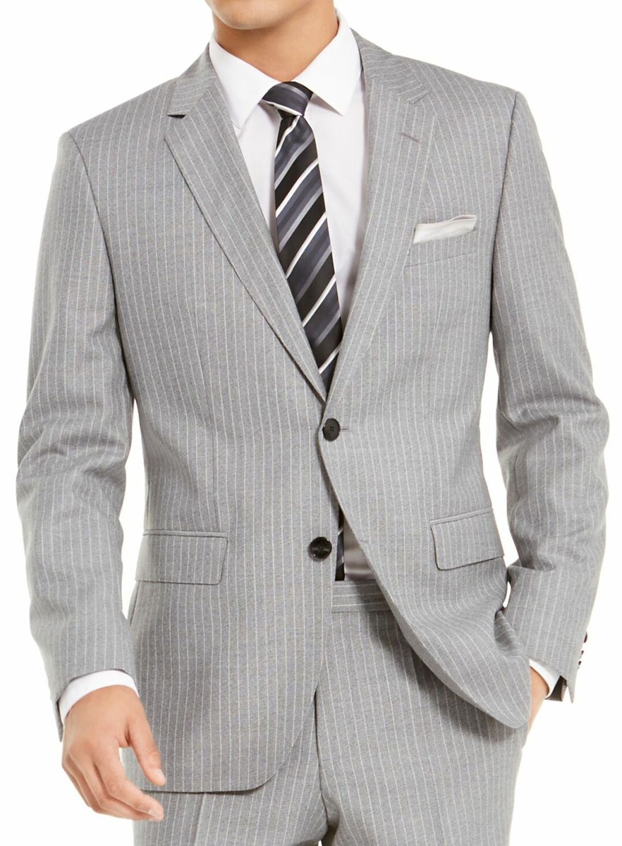 New Hugo Boss Jeffery 182 Regular Fit Gray Stripe Wool Blazer