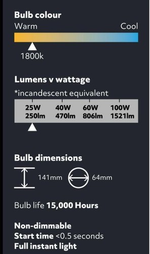 Home LED Filament ST64 Spiral Teardrop 25W BC 250 Lumens Bayonet Warm White - Picture 7 of 7