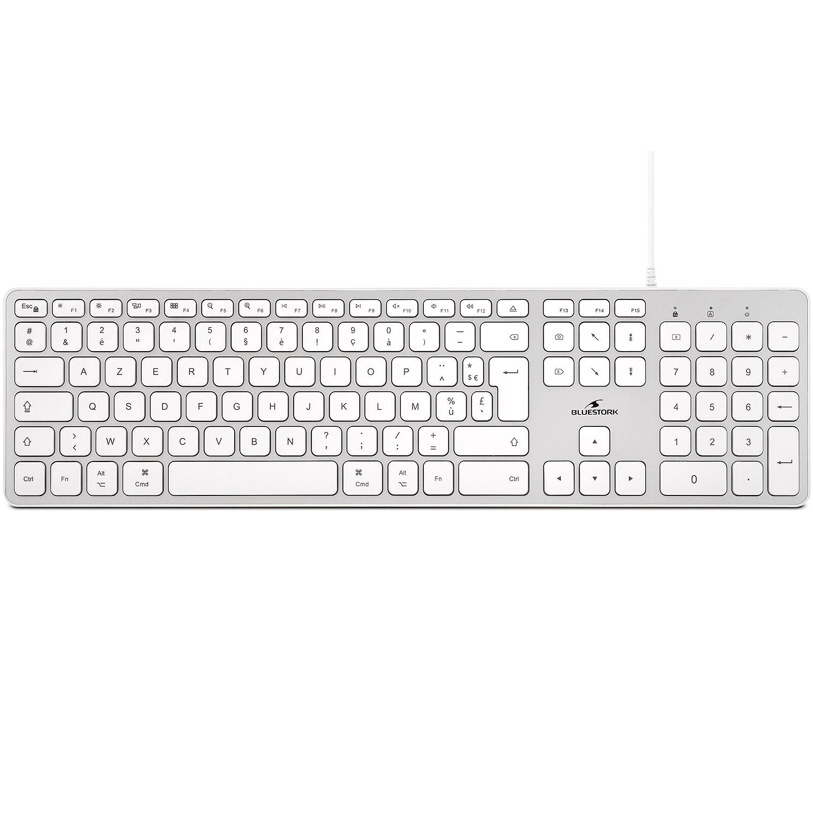 Clavier filaire Mac Bluestork blanc pour le télétravail et bureau à domicile