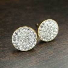 Beautiful Pair of 10K Solid Gold  Rhinestone Ball Disc Earrings