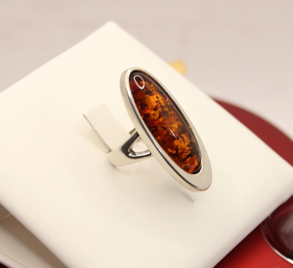 ANELLO ARGENTO AMBRA NATURALE OVALE SPOLA MM 31X11 MIS 16 EXPLOIT - Immagine 3 di 4