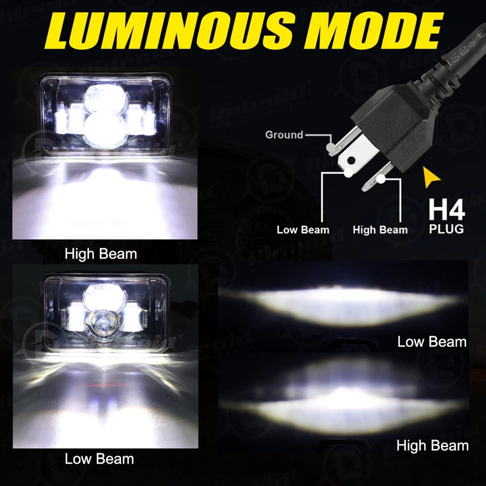 4x6 inch LED Headlight Projector High Low Sealed Beam For YAMAHA TW200 DT 125 RE - Image 4 of 4